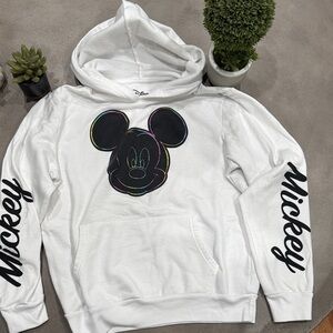 Disney White Hoodie with Colorful Mickey Mouse and Black Text